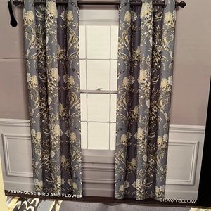 Bird and Floral Blackout Metal Grommer Blackout Curtains, Each panel is 38”x84”